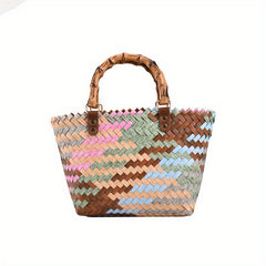 Straw Woven Casual Handbag Double Handle Beach Bag