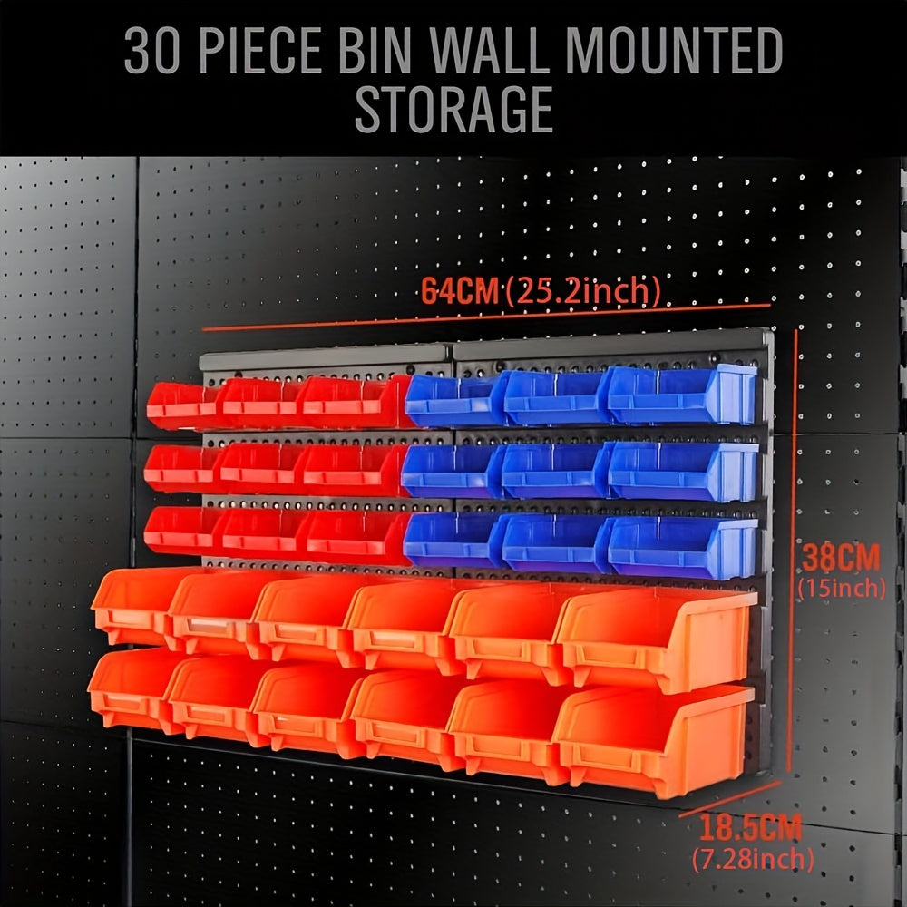 30pcs Wall Mounted Parts Box Storage Container Garage Nuts Bolts Organizer