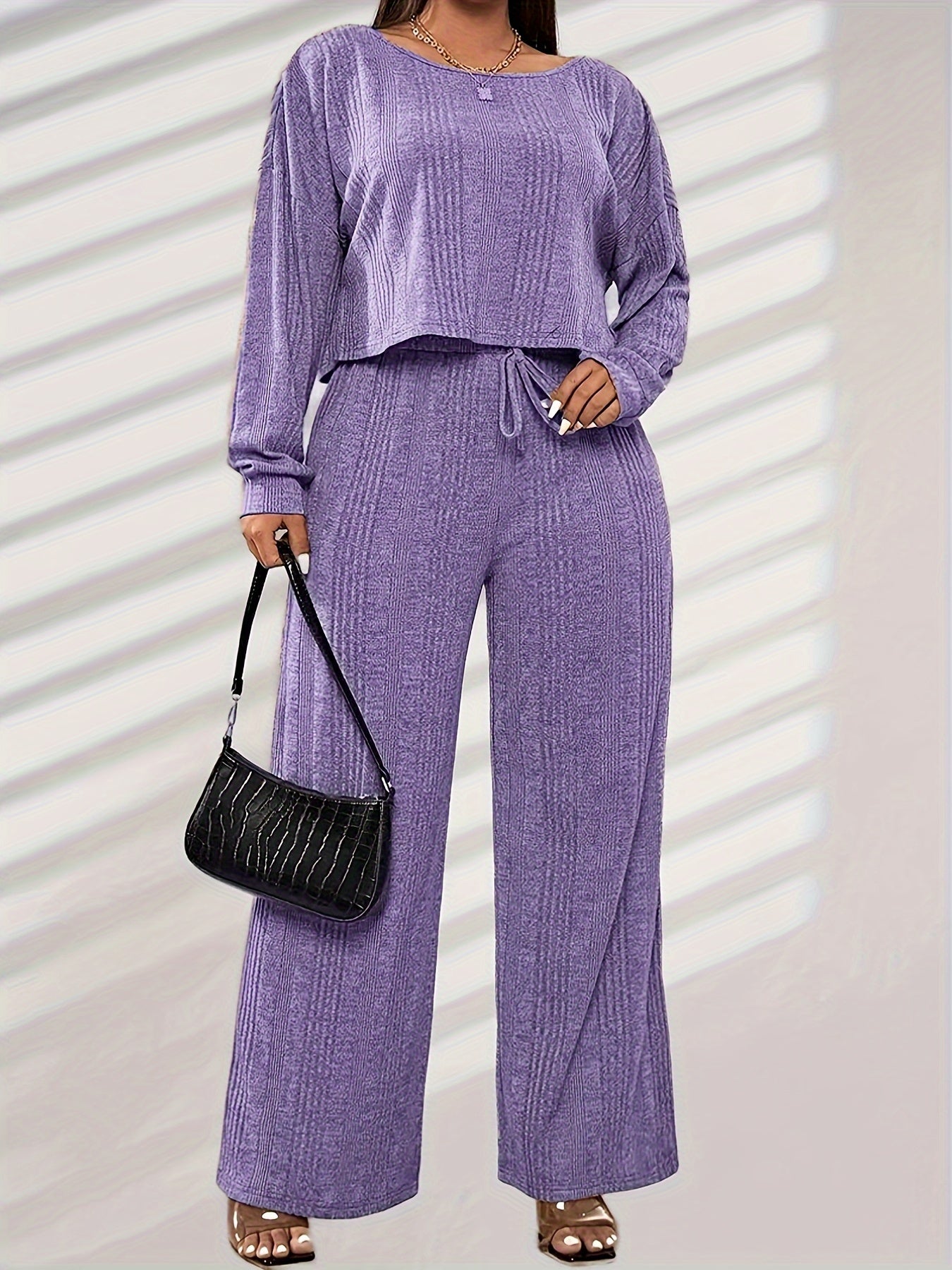  Ribbed Knit Tee & Tie Front Pants Pajamas Set