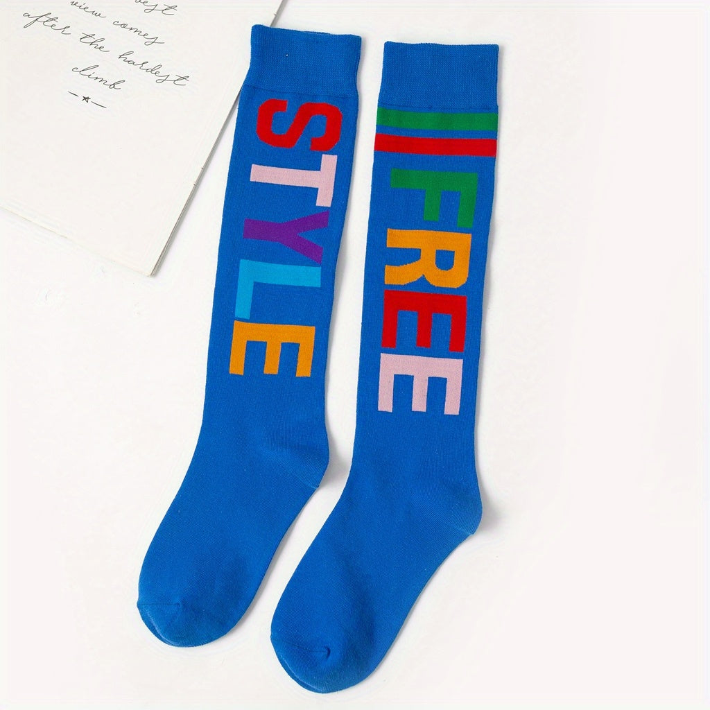 Letter Print Calf Socks Comfy Sports Knee High Socks Women's Stockings