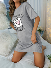 Letter Print NightDress Crew Neck Women's Sleepwear