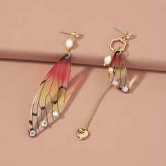 Resin Butterfly Wings Dangle Earrings with Rhinestone Decor