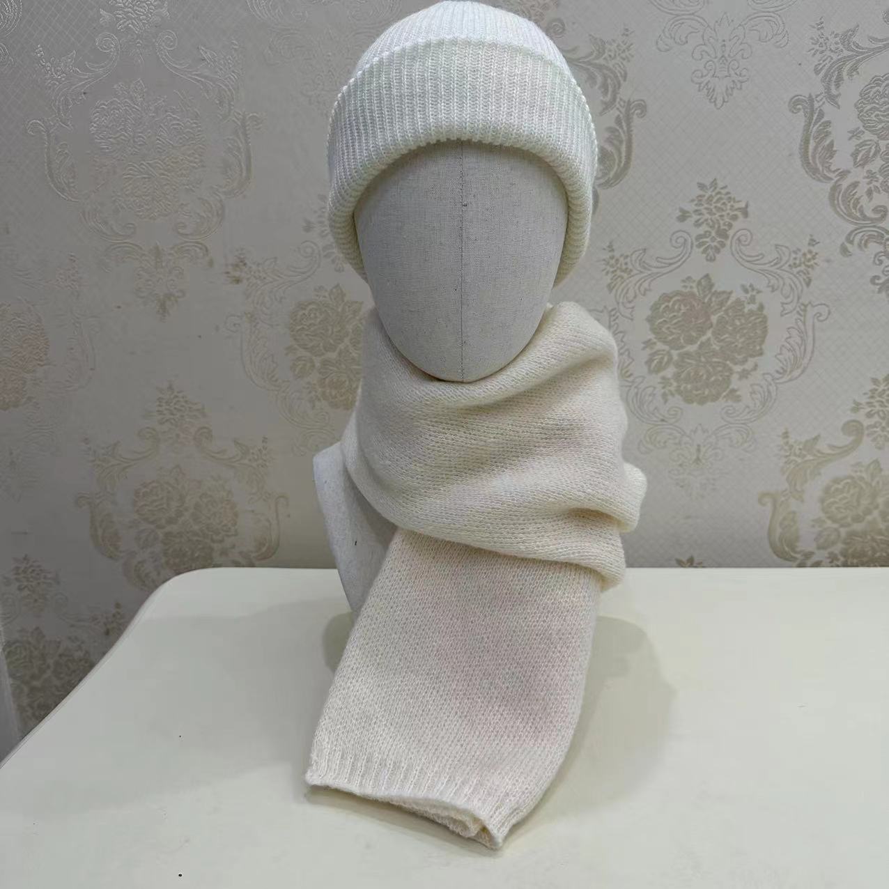 Men's Knitted Hat Scarf Set Warm Wool Hat Scarf