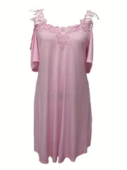  Casual Dress Women's Plus Solid Contrast Lace Panel Dress