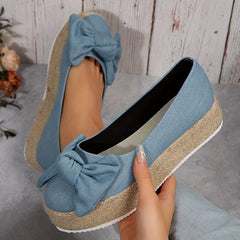 Women's Bowknot Decor Slip On Shallow Mouth Espadrilles Thick Bottom Shoes