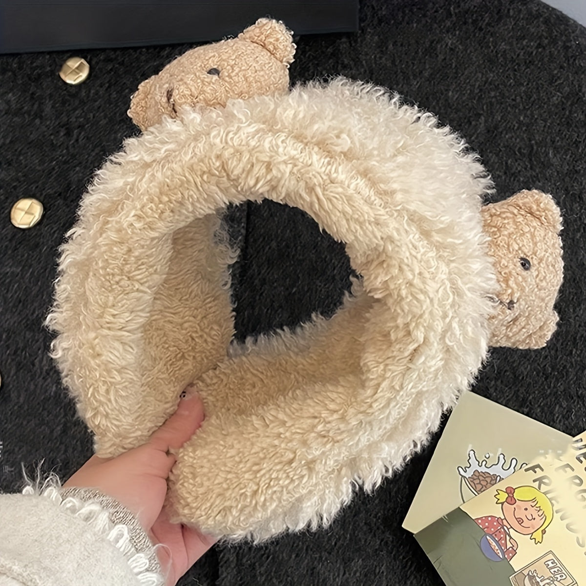 Women's Plush Bear Earmuffs Cozy Fabric Stretch Fit Warm Ear Protection