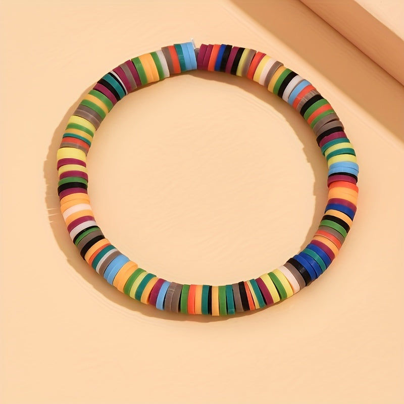 Colorful Polymer Beaded Stretch Bracelet Boho Beach Jewelry