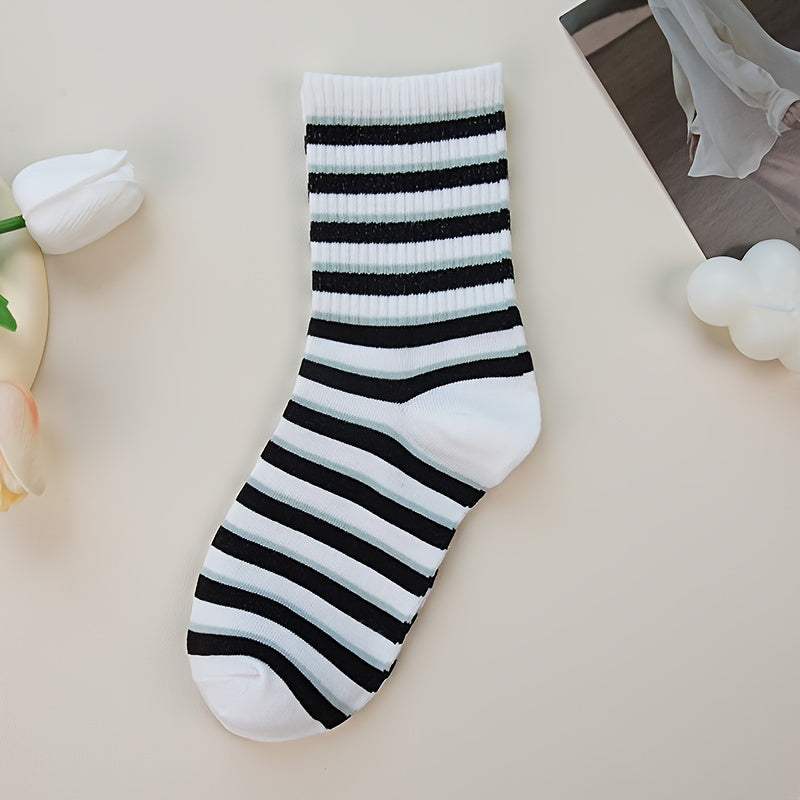 Letter & Stripe Print Socks Women's Mid Tube Stockings
