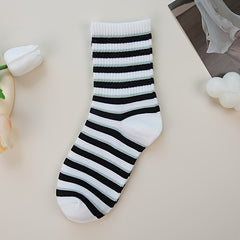 Letter & Stripe Print Socks Women's Mid Tube Stockings