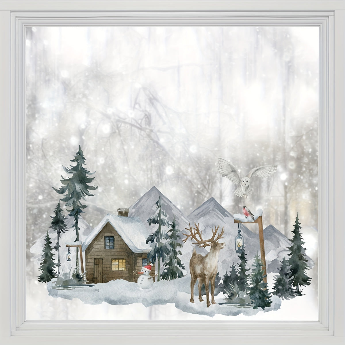 Christmas Stickers Wooden House Snowman Reindeer PVC Glass Stickers