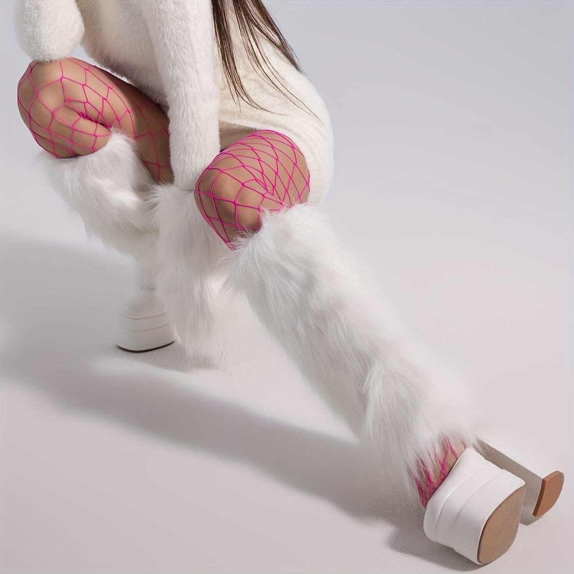 Solid Fuzzy Leg Warmers Knee High Socks Women's Stockings