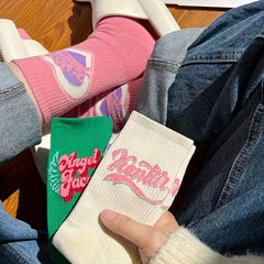 5 Pairs Heart & Letter Print Socks Women's Mid Tube Stockings Hosiery