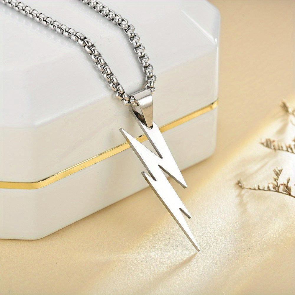 Silver Stainless Steel Lightning Pendant Men's Necklace