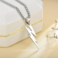 Silver Stainless Steel Lightning Pendant Men's Necklace