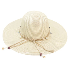 Boho Sun Hat Beads Solid Straw Foldable Travel Beach Hat
