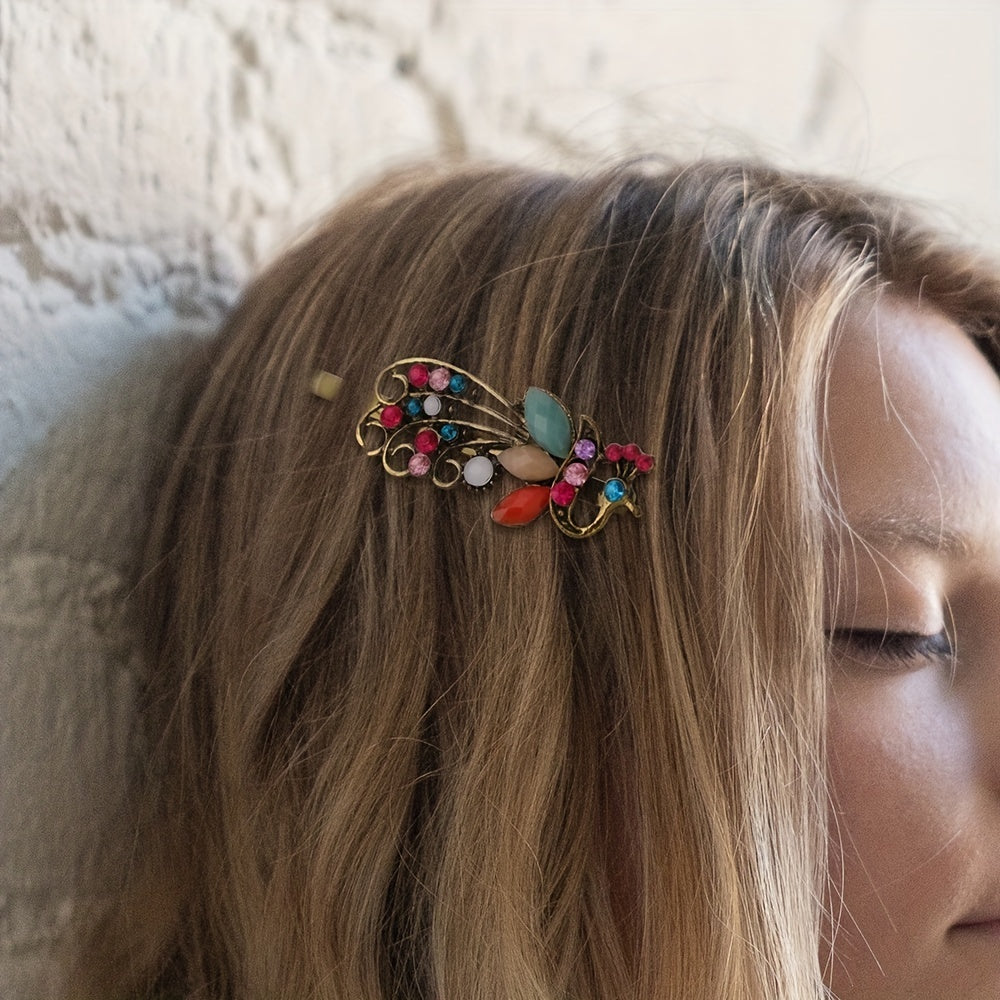 Retro Peacock Hair Clip Rhinestone Bobby Pin Barrette Hair Barrette Hair Slides