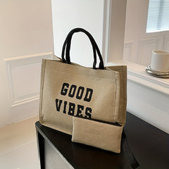 Durable Tote Bag With Little Pouch Magnet Canvas Large Capacity Handbag