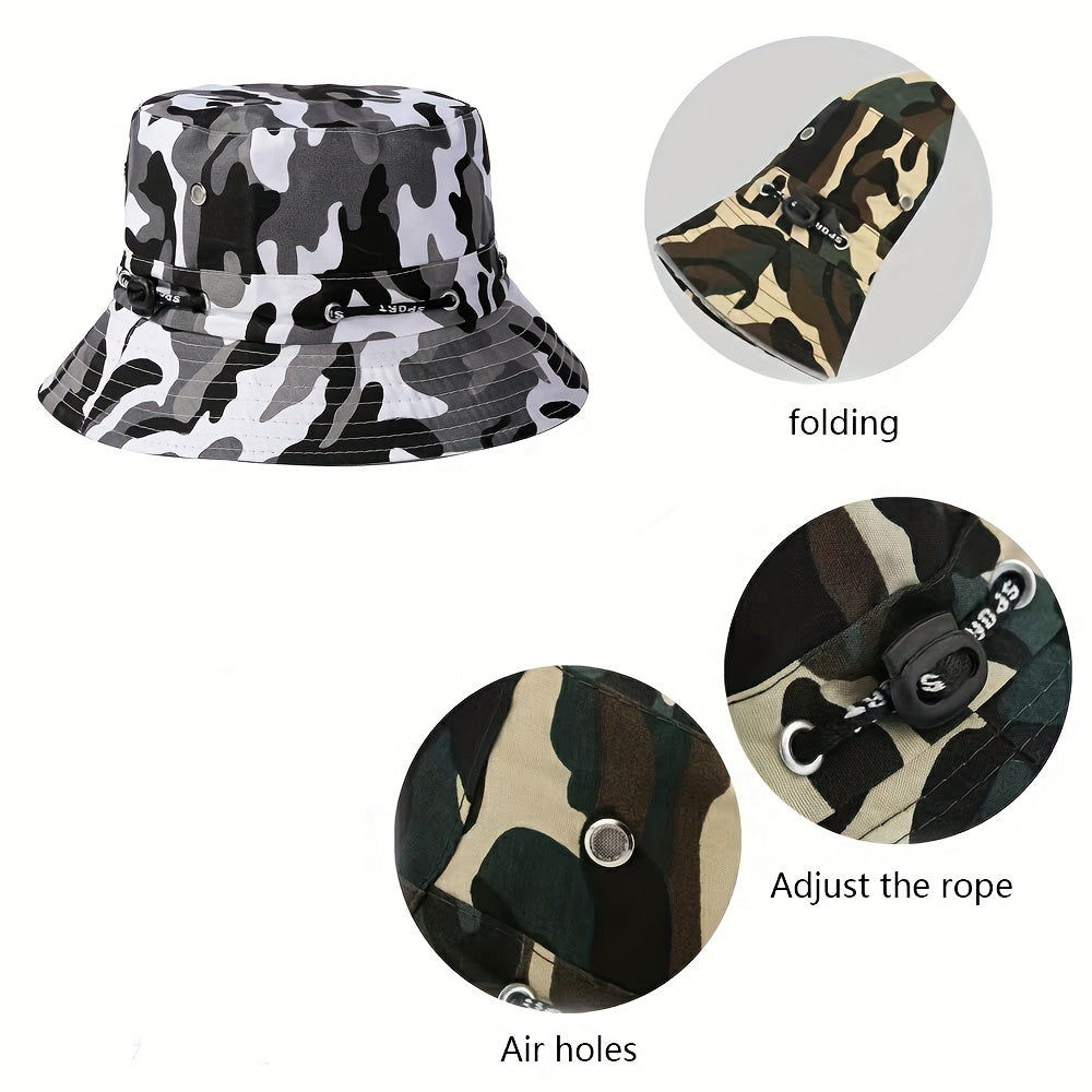 Gray Camouflage Print Bucket Hat Lightweight Sun Hat Unisex