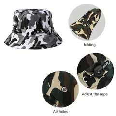 Gray Camouflage Print Bucket Hat Lightweight Sun Hat Unisex