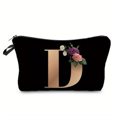 Flower & Letter Print Cosmetic Bag Zipper Makeup Pouch