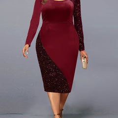  Colorblock Sequin Cut Out Midi Dress