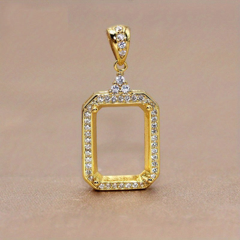 1Pc 925 Sterling Silver Rose Golden/Silvery Rectangle Bezel Settings DIY Pendant