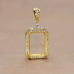 1Pc 925 Sterling Silver Rose Golden/Silvery Rectangle Bezel Settings DIY Pendant
