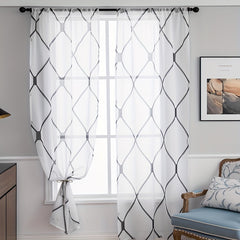 Modern Geometric Rhombic Lattice Sheer Curtain for Home Decor