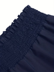  Wide Leg Pants Shirred Waist High Rise Solid Casual