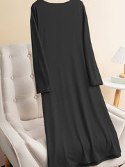  Long Sleeve Lounge Dress Women's Round Neck Tee Sleep Dress