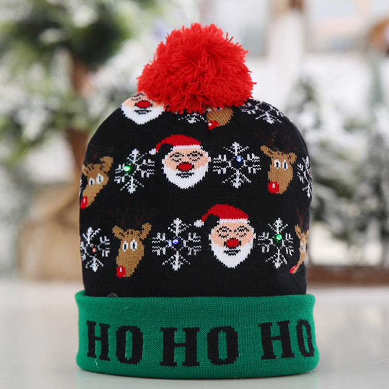 LED Light Knitted Christmas Hat Flanged Ball Cap