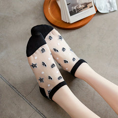 5 Pairs Starfish Pattern Socks & Lightweight Mesh Short Socks Women's Stockings
