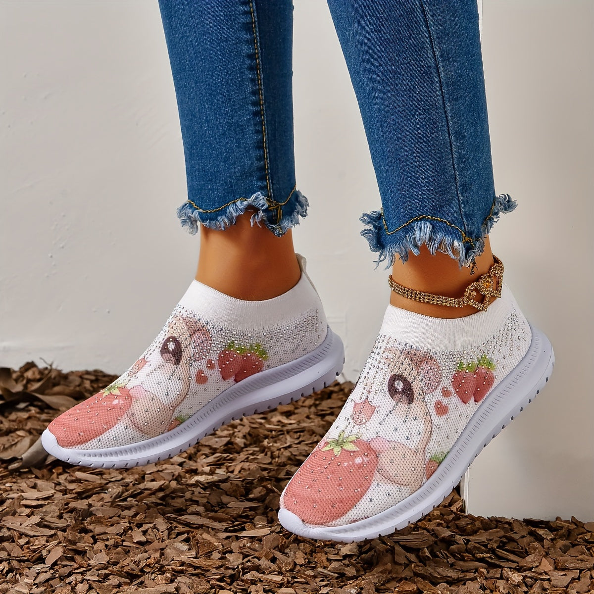 Cartoon Mouse Mesh Slip-On Walking Shoes Lightweight Outdoor Sneakers