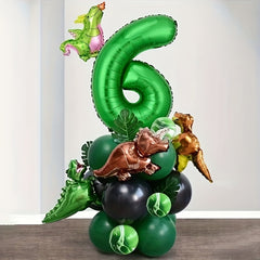Jungle Dinosaur Birthday Party Balloons Set with Green Number Balloons