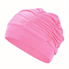 Ruched Solid Swim Cap Elastic Nylon Batch Cap for Women
