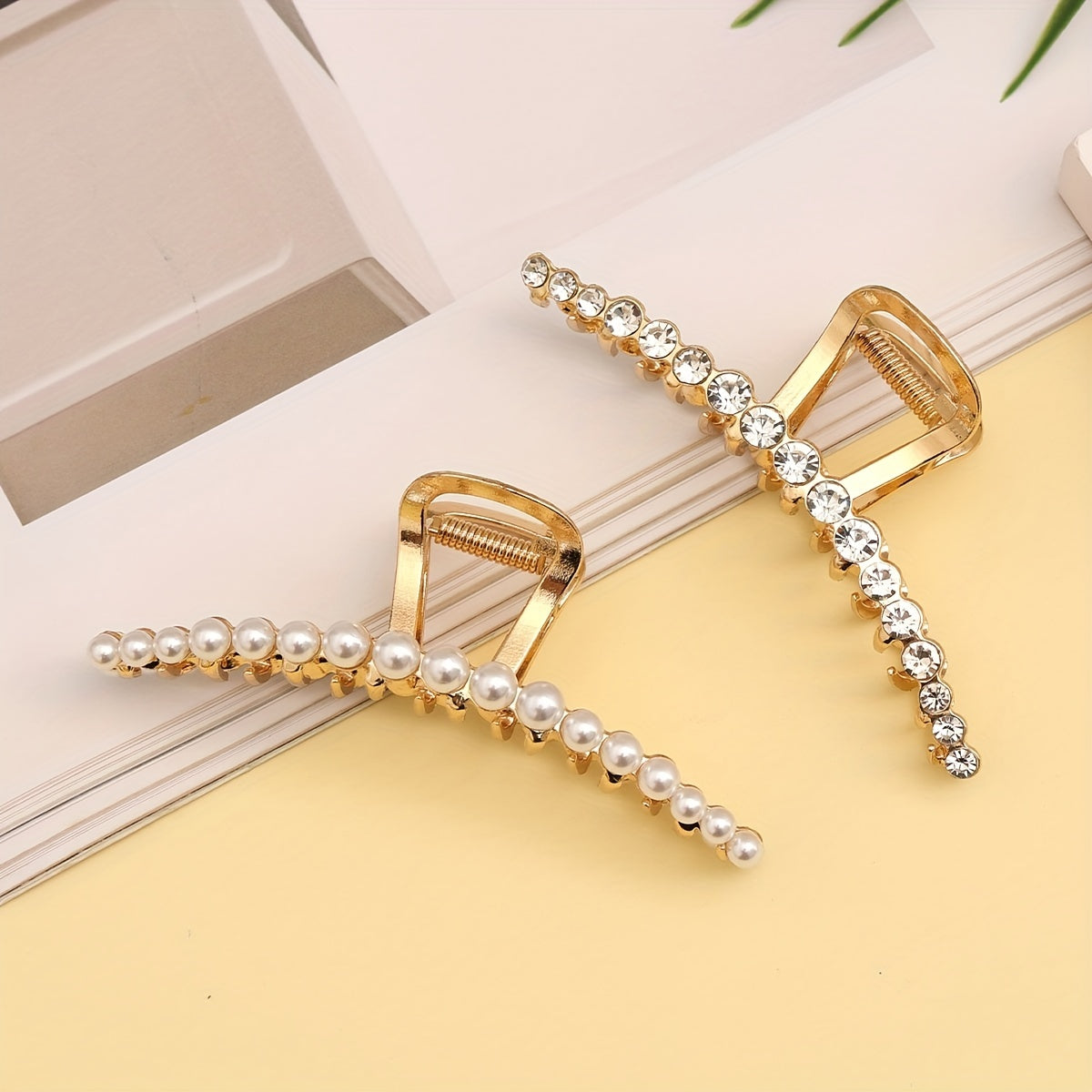Rhinestone Pearl Hair Claw Jewelry Accessories Women