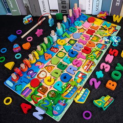 Montessori Wooden Preschool Math Toy Traffic Fishing Busy Board