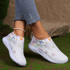 Floral Butterfly Pattern Sneakers Low Top Slip On Knit Sock Shoes