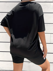 Short Sleeve Crew Neck T Shirt & Shorts 2pcs Set for Women