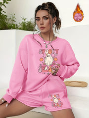  Halloween Graphic Print Sweatshirt & Shorts 2pcs Set