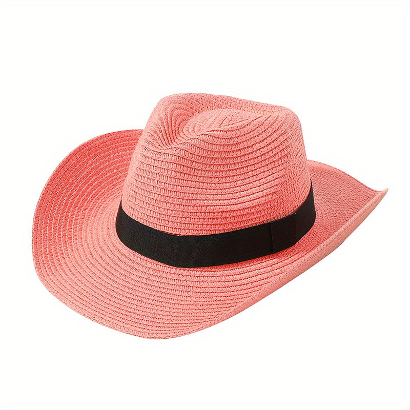 Candy Jazz Fedora Cap Rolled Brim Vintage Sun Hat Outdoor Breathable Straw Hat