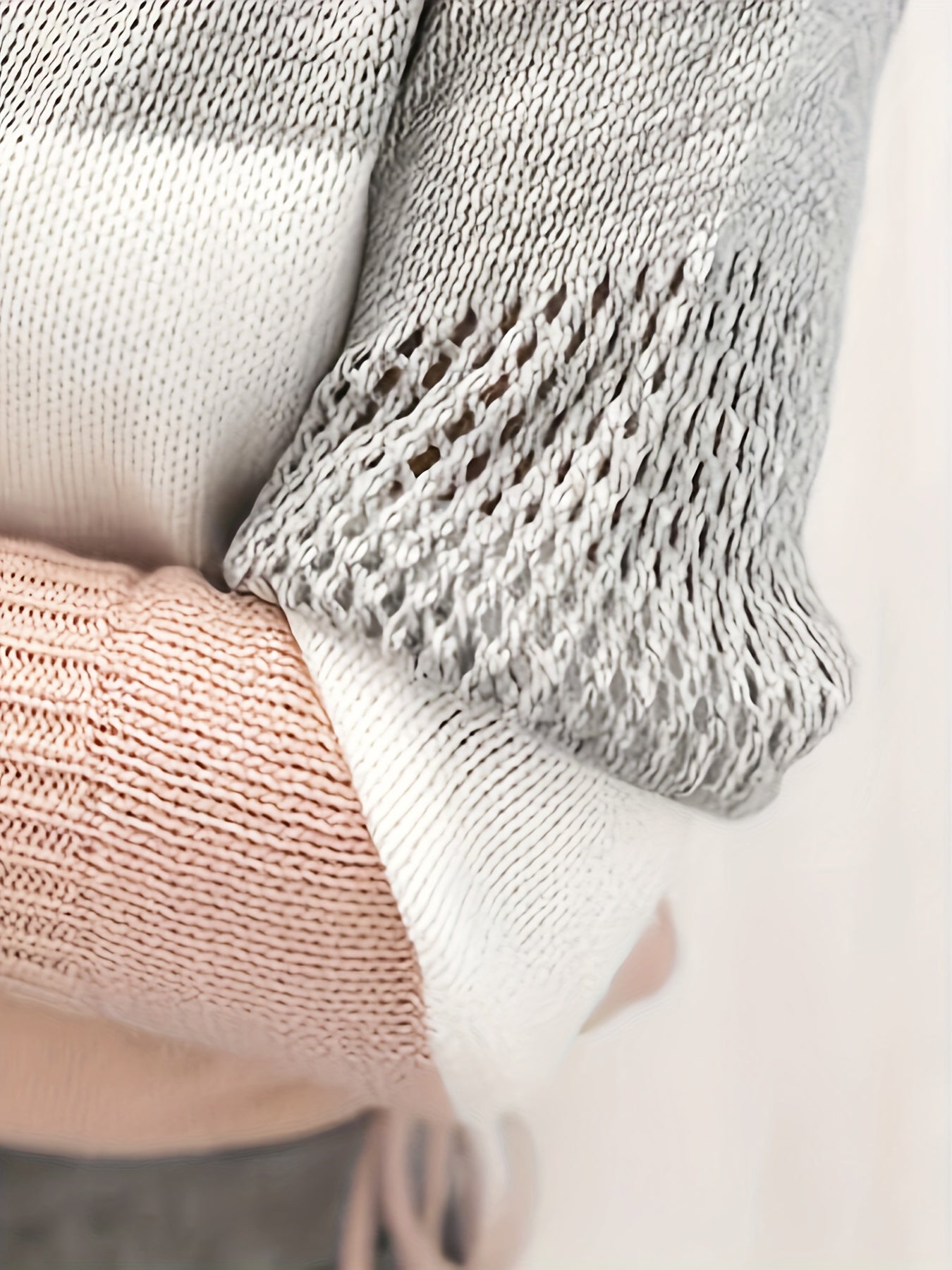  Colorblock Pointelle Drop Shoulder Sweater