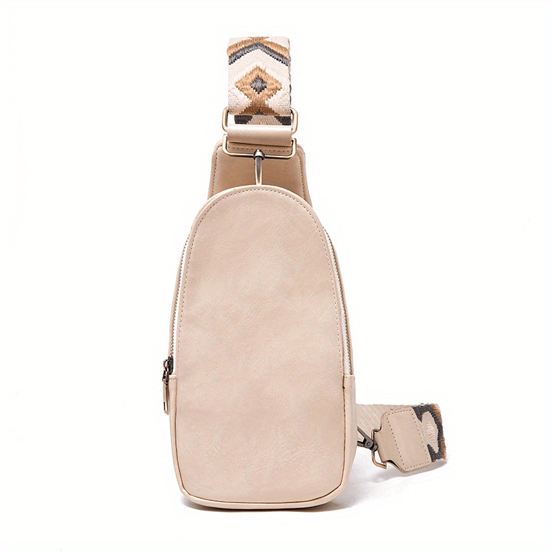 Embroidery Wide Strap Casual Chest Bag PU Crossbody Waist Bag