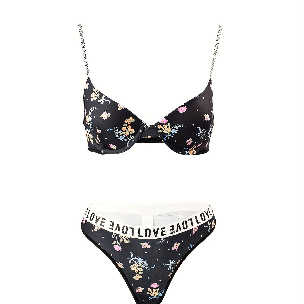 Floral Print Push Up Bra & Panties Set