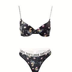 Floral Print Push Up Bra & Panties Set