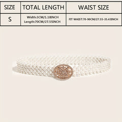 Elastic Faux Pearl Belt with Rhinestone Buckle for Women Dress