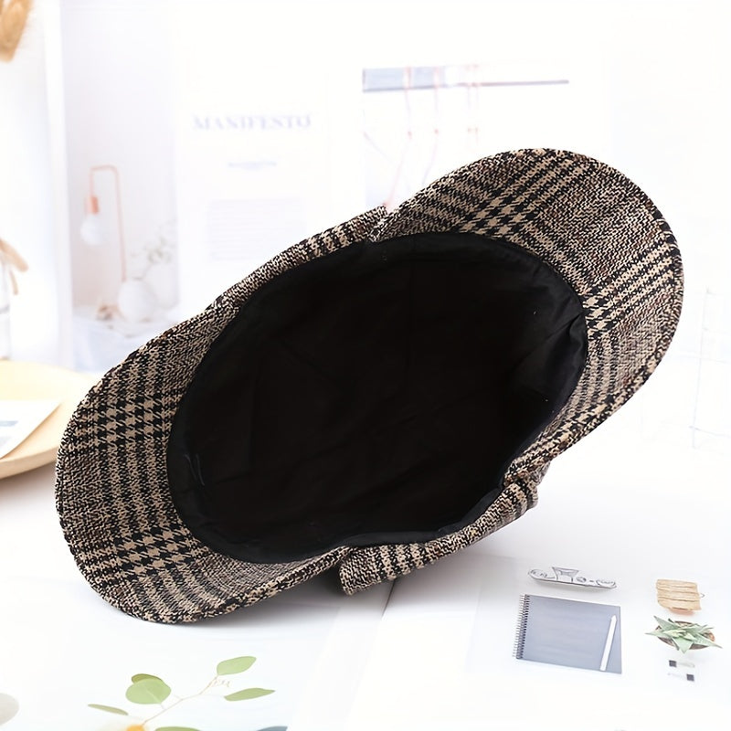 Khaki Plaid Vintage Baseball Cap Double Brim Ear Warmer Sun Hat