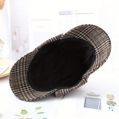 Khaki Plaid Vintage Baseball Cap Double Brim Ear Warmer Sun Hat