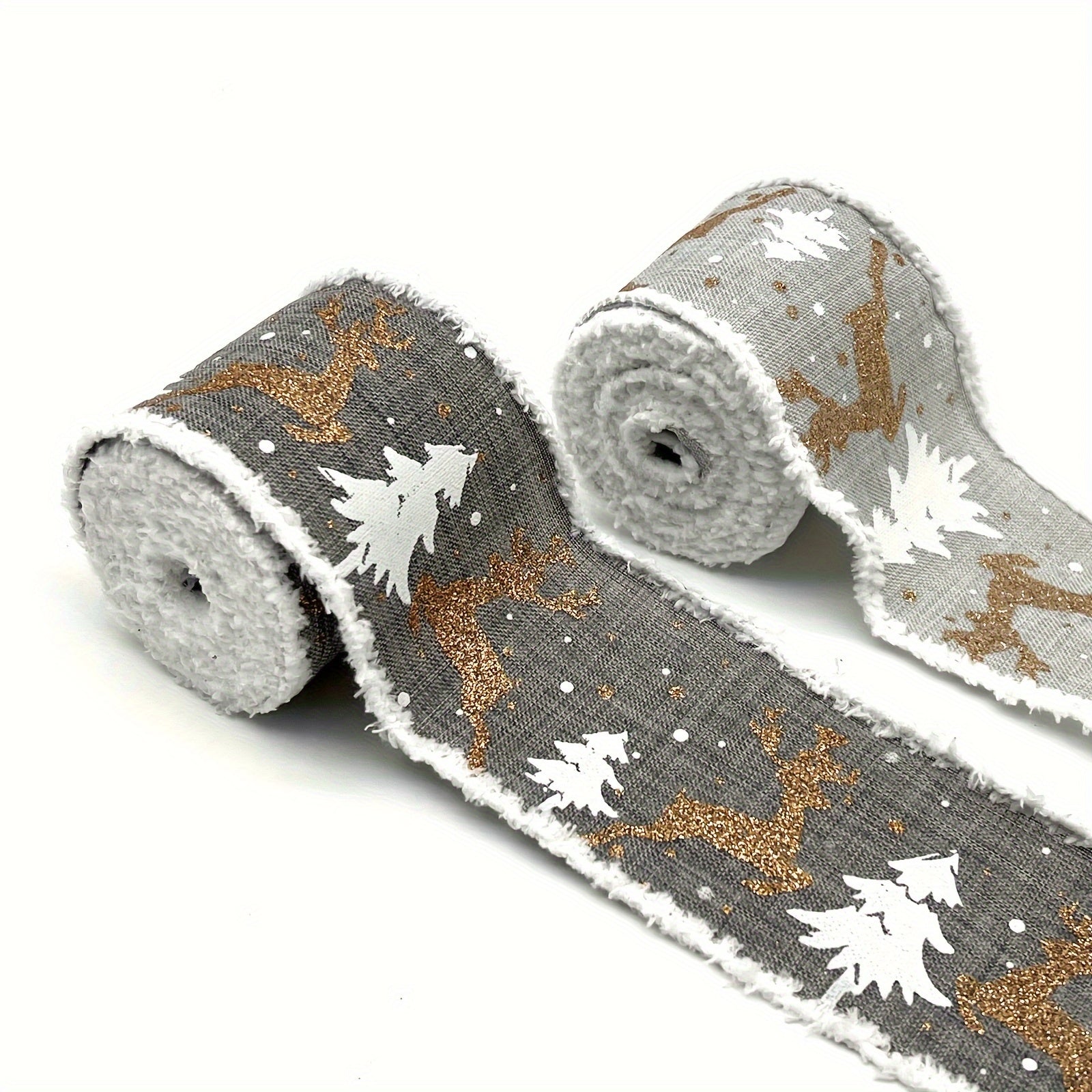 4 57 Meter Christmas Tree Elk And Botanical Pattern Wired Ribbon