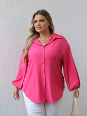  Solid Button Up Lantern Sleeve Blouse